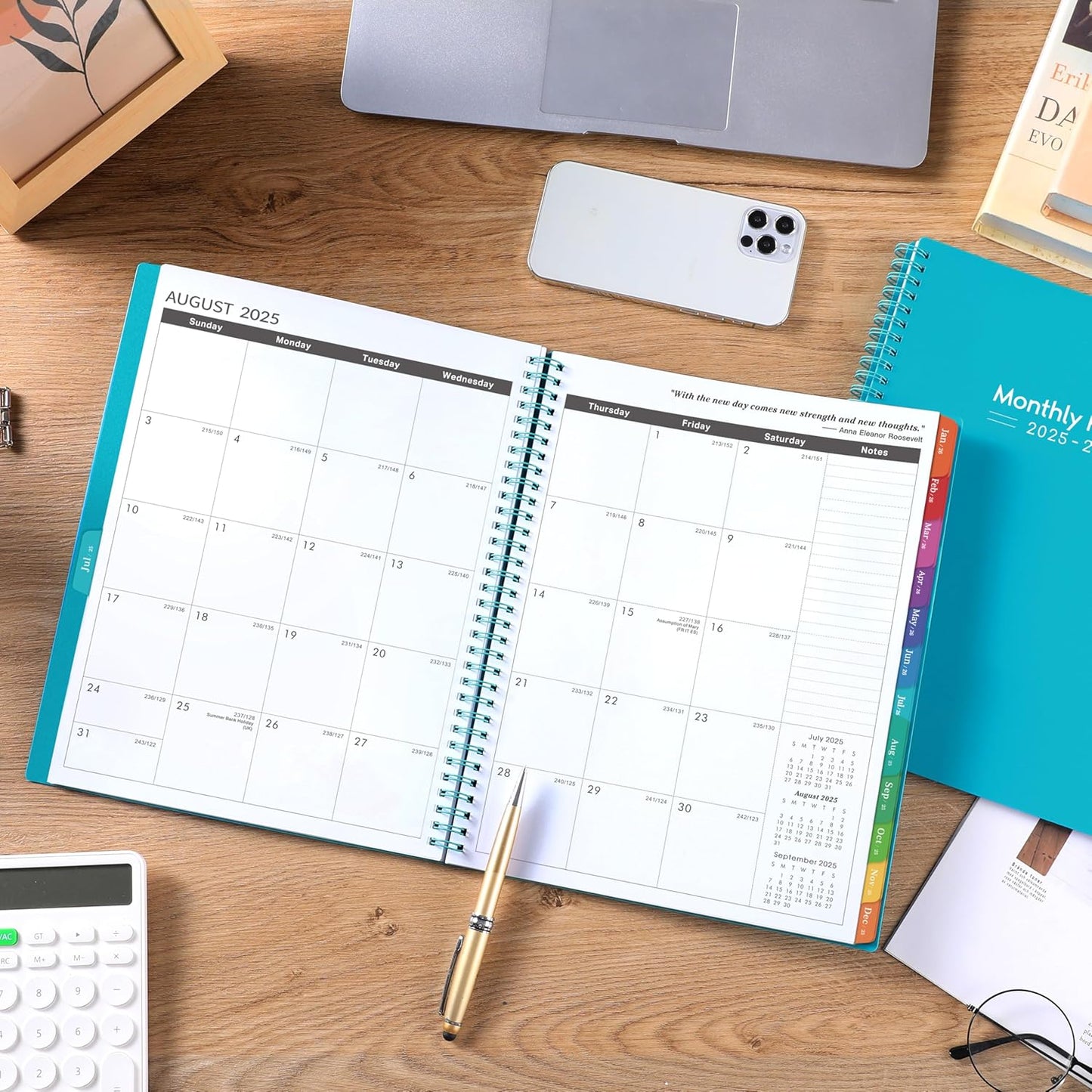 2025-2028 Monthly Planner/Calendar - 3 Year Monthly Planner 2025-2028, Jul.2025 - Jun.2028, 9" x 11", 36-Month Calendar + Colorful Tabs + Pocket - Teal
