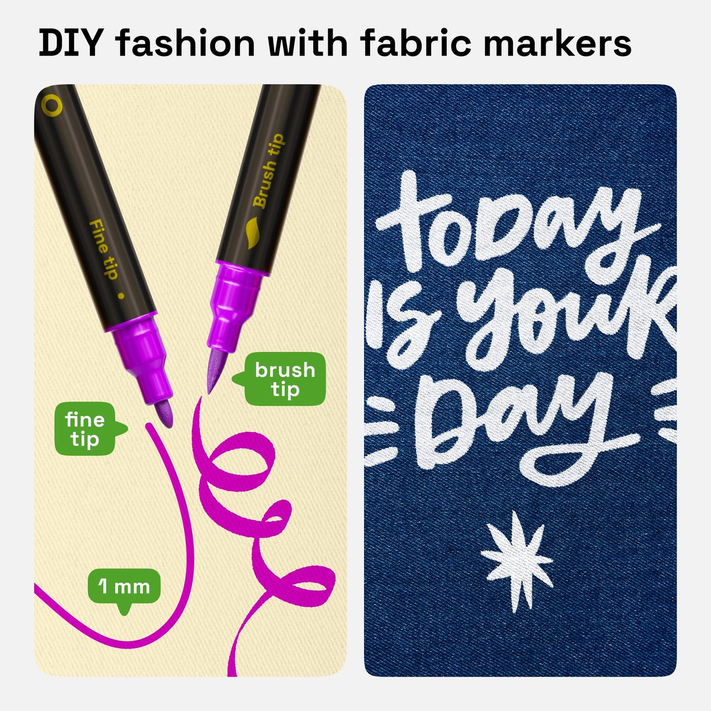 ARTISTRO 24 Fabric Markers - Dual-Tip Fabric Markers Permanent for Clothes - No Bleed Fabric Pens for T-Shirts, Bags, Textile, Canvas, and more (Brush Tip and Fine Tip)