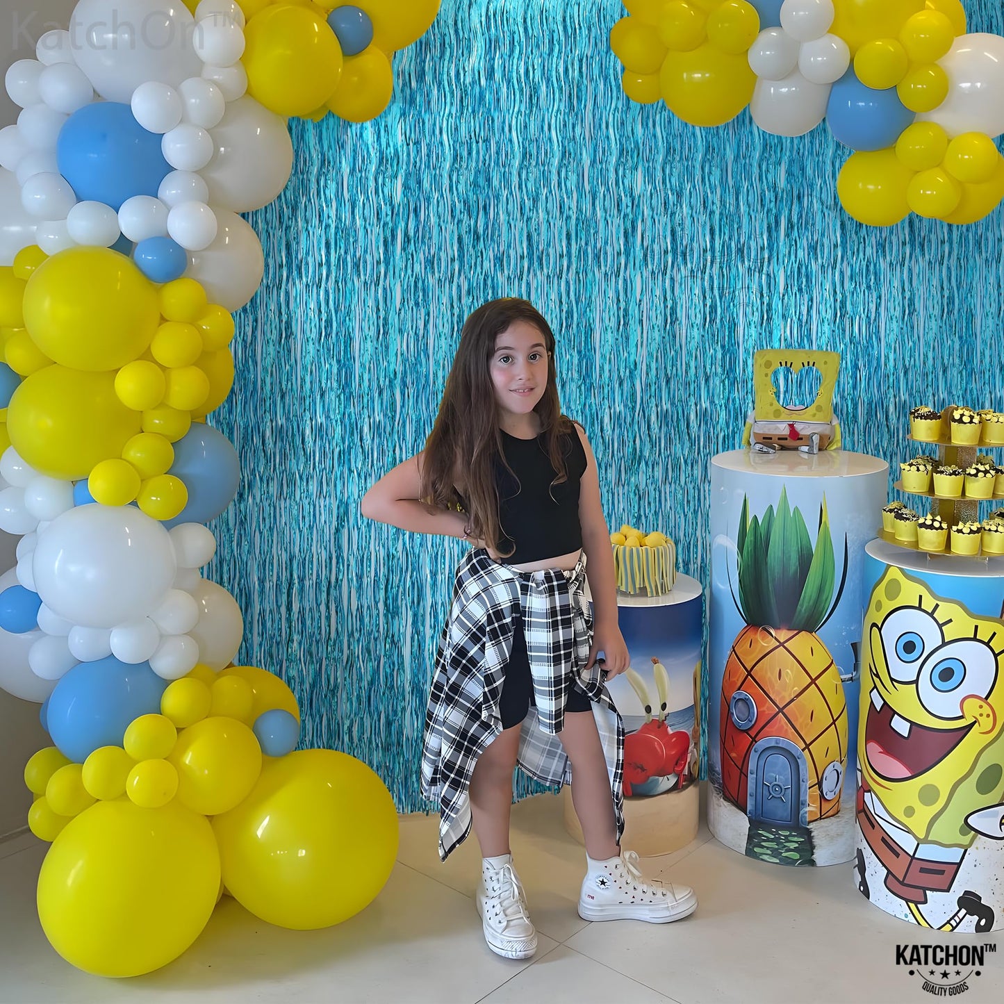 KatchOn, XtraLarge, Wavy Blue Foil Fringe Curtain - 3.2x6.5 Feet, Pack of 2 | Blue Water Beach Backdrop for Beach Party Decorations | Under The Sea Party Decorations | Summer Pool Party Decorations