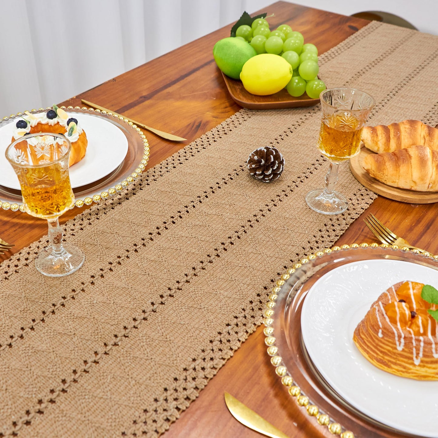 Brown Table Runner Boho Fall Burlap Coffee with Tassels 72 Inches Long for Farmhouse Home Decor Modern for Bohemian Dining Bedroom Decor Rustic Style