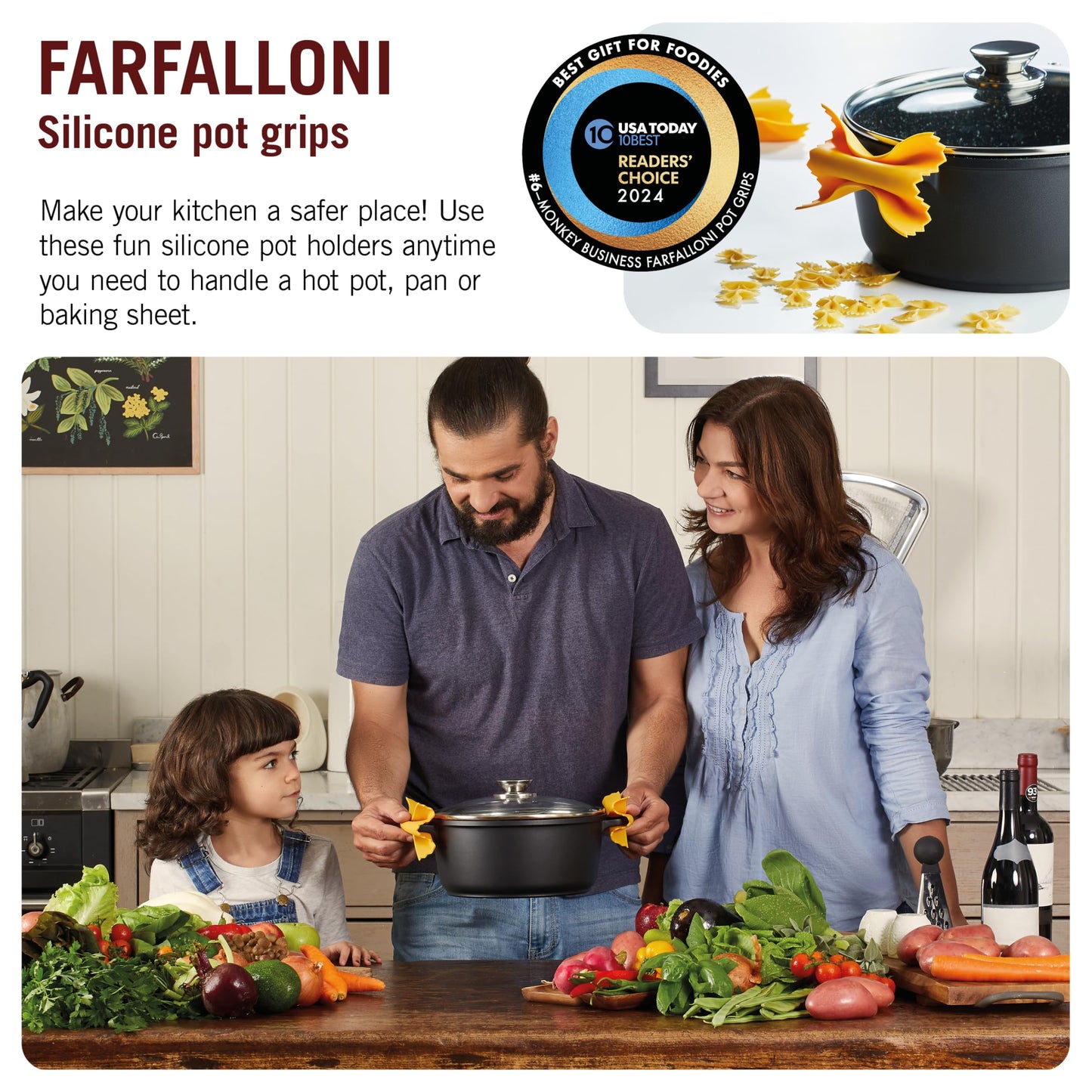 Monkey Business Farfalloni-Shaped Pot Holders – Mini Silicone Pinch Mitts | Fun Silicone Pot Gripper & Kitchen Gadget | Quirky Pasta-Inspired Kitchen Gadgets Collection