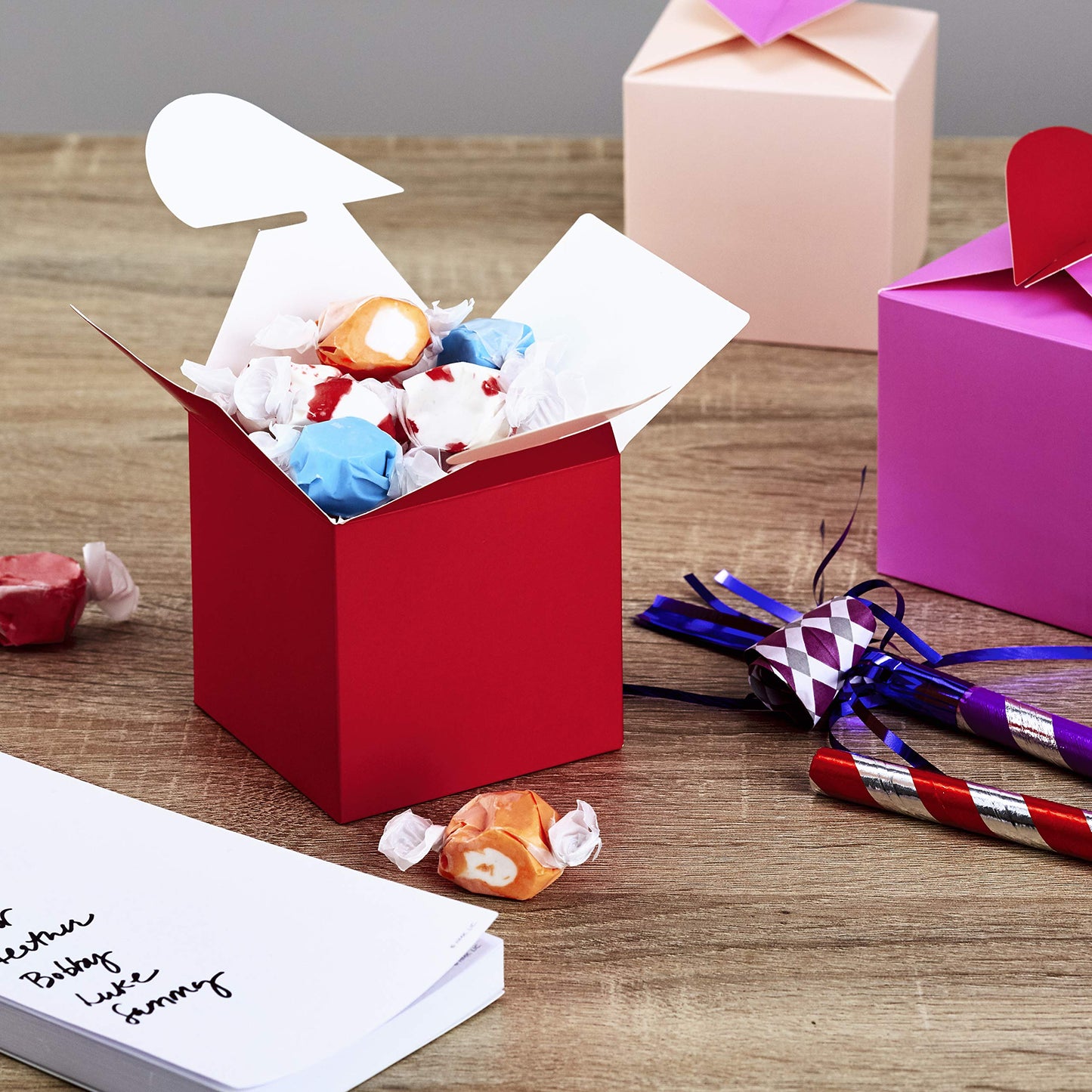 Paper Wonder 3" Small Valentines Gift Boxes (Pack of 3; Hearts in Pink, Purple and Red)