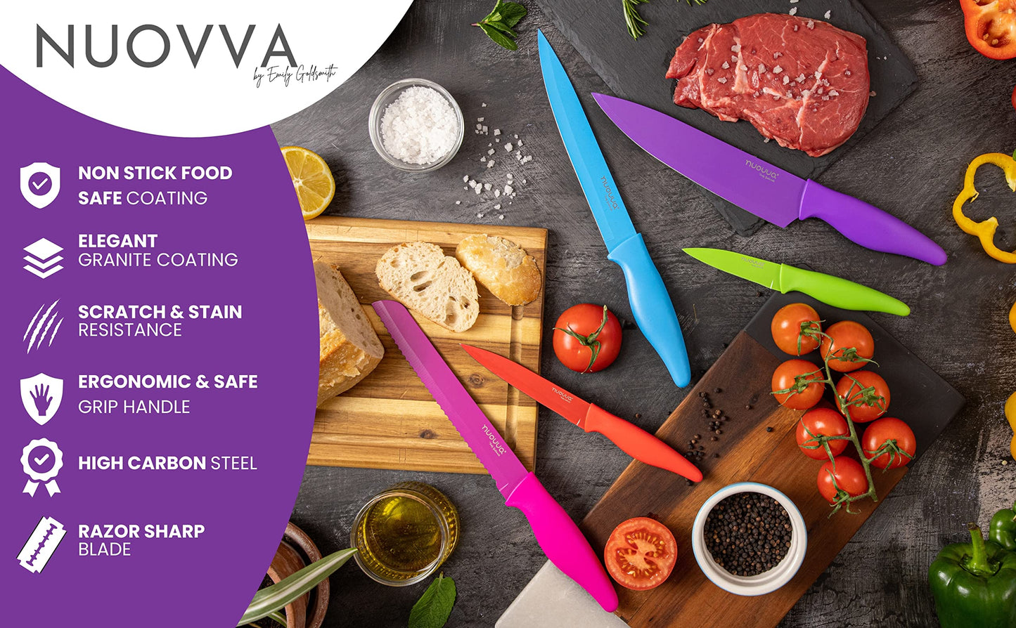 nuovva Kitchen Knife Set with Colour Coding 5 Piece Coloured Knives Set Stainless Steel