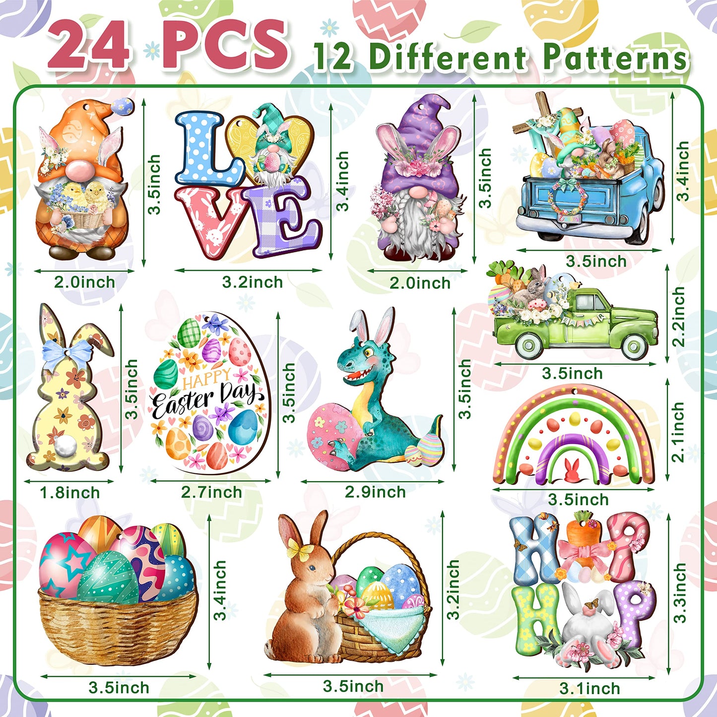 24 Wooden Hanging Ornaments, Hanging Decor for Tree, Happy Easter Egg Gnome Bunny Wooden Craft Spring Party Supplies Home Decor