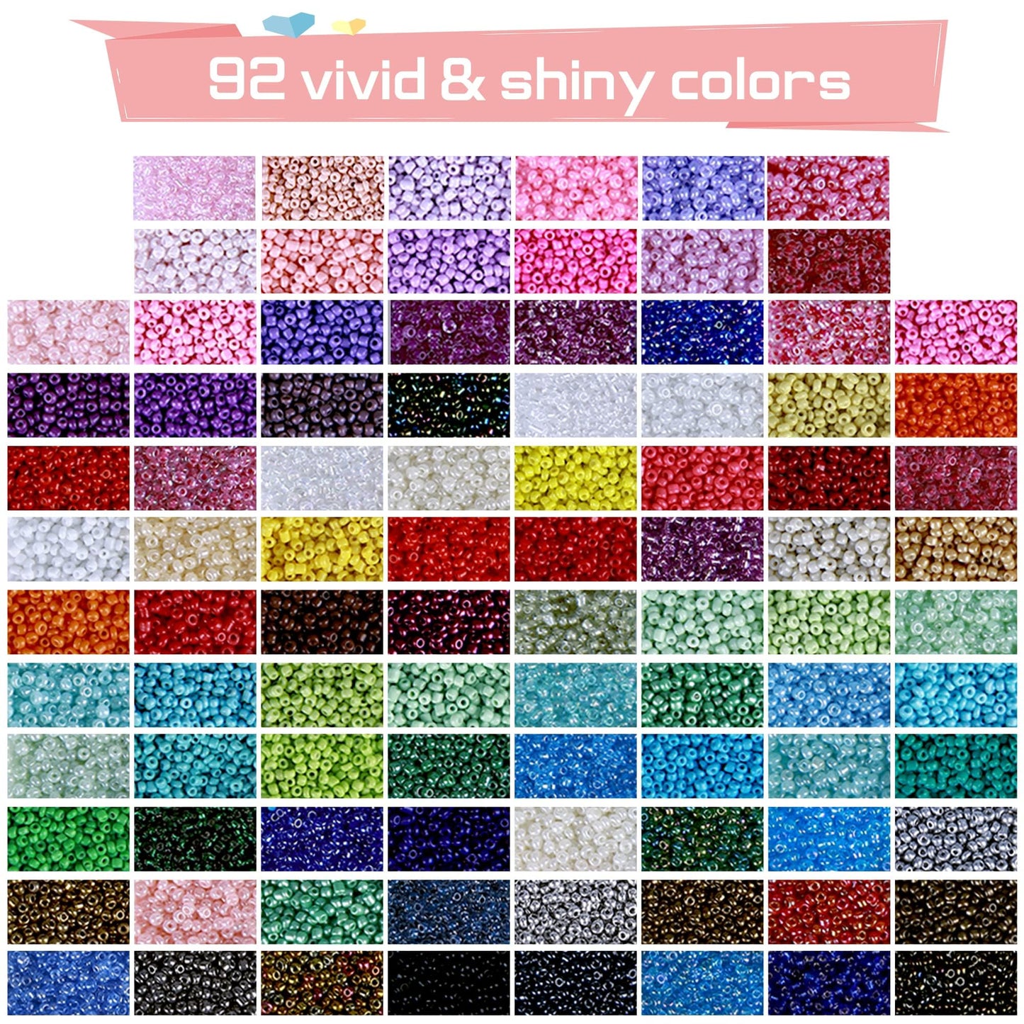 49000pcs 2mm Seed Beads 92 Colors Small Beads Kit Bracelet Beads with Pendant Charms Kit and Letter Beads for Bracelets Necklace Ring Making, DIY, Art and Craft