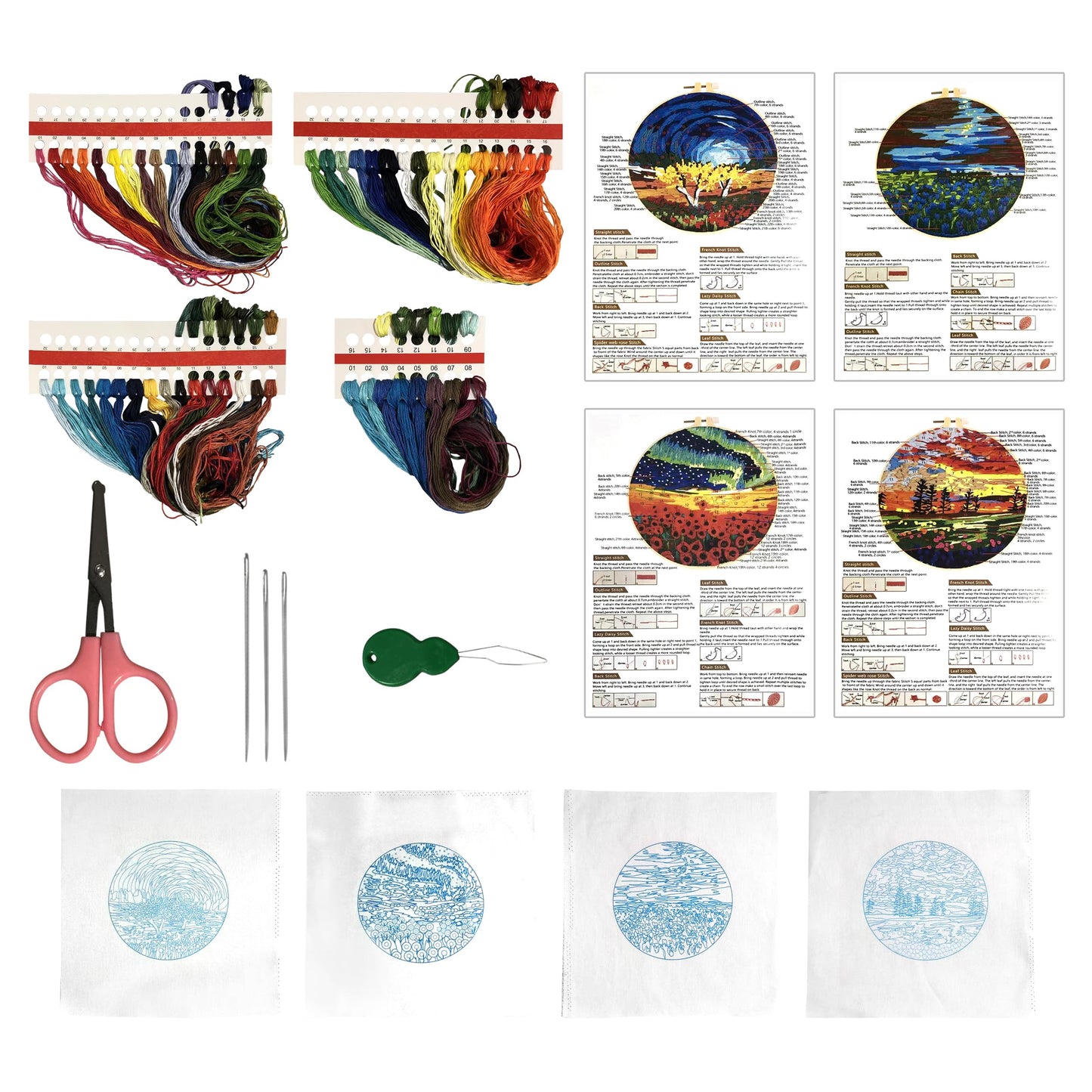 Maydear 4 Pack Embroidery Starter Kit with Pattern, Stamped Cross Stitch Kits for Beginners Adults with Embroidery Hoop and Instructions, Hand Embroidery Kit (Embroidery kit flower2)