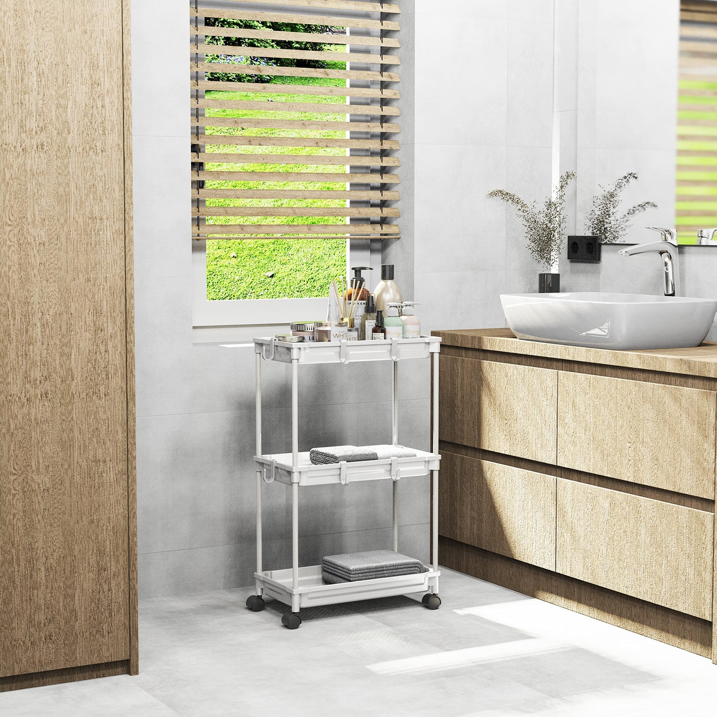 Simple Houseware Standard 3-Tier Slim Rolling Storage Cart, White