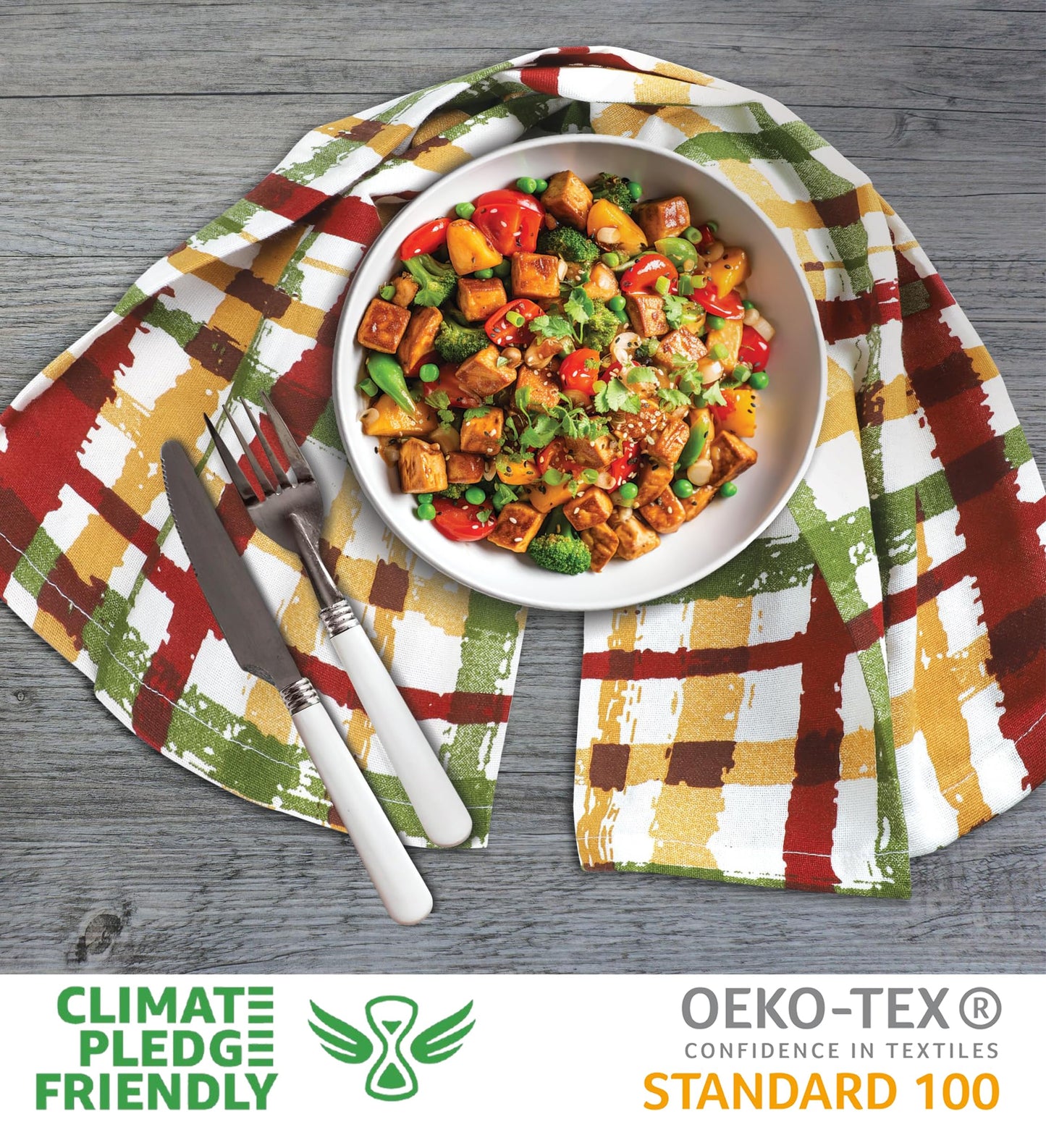 Urban Villa Fall Kitchen Towels Harvest Checks Print Dish Towels Set of 6 20"X30” 100% Cotton Highly Absorbent Quick Drying Dish Cloths & Dish Towels Thanks Giving Tea Towels with hanging loop Towels