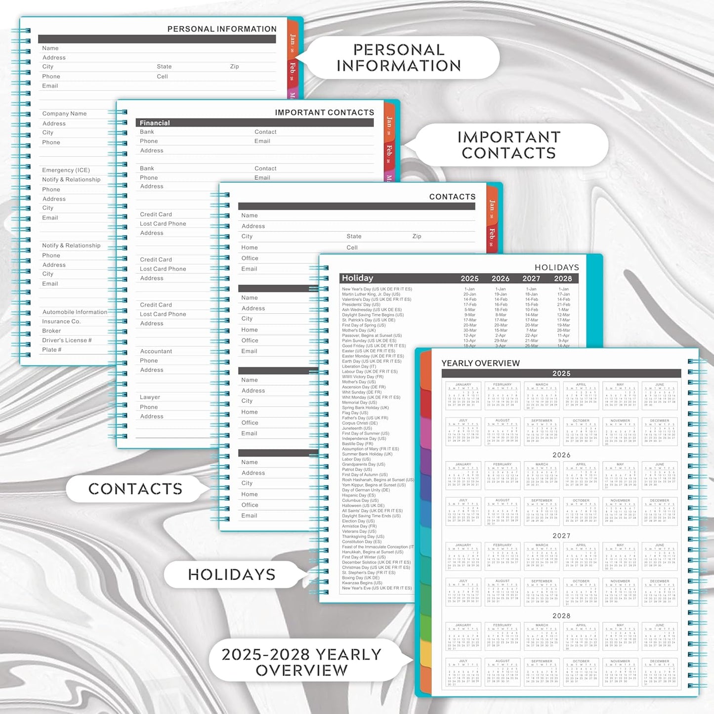 2025-2028 Monthly Planner/Calendar - 3 Year Monthly Planner 2025-2028, Jul.2025 - Jun.2028, 9" x 11", 36-Month Calendar + Colorful Tabs + Pocket - Teal