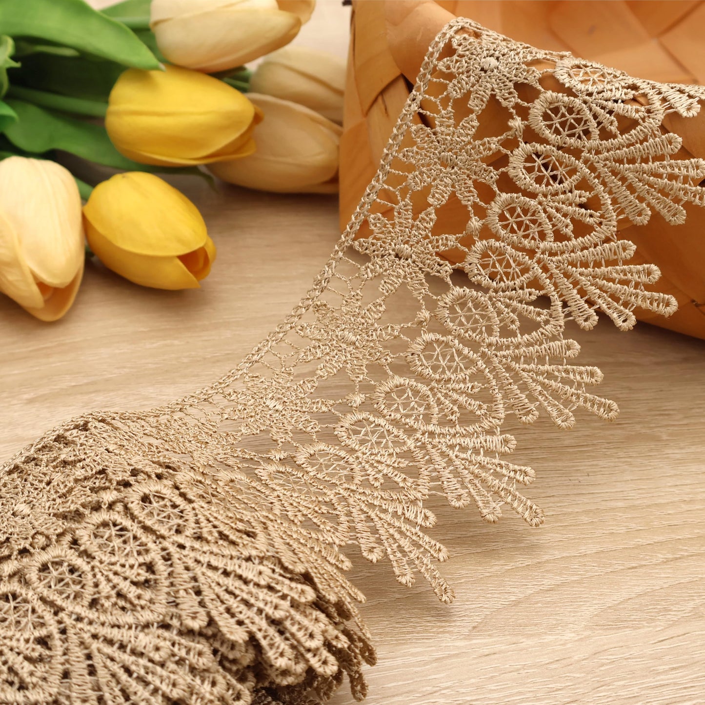 Golden Lace Trim 5 Yards Wide Venise Lace Ribbon Embroidered Edge Trim for Sewing Crafts Pillow Case