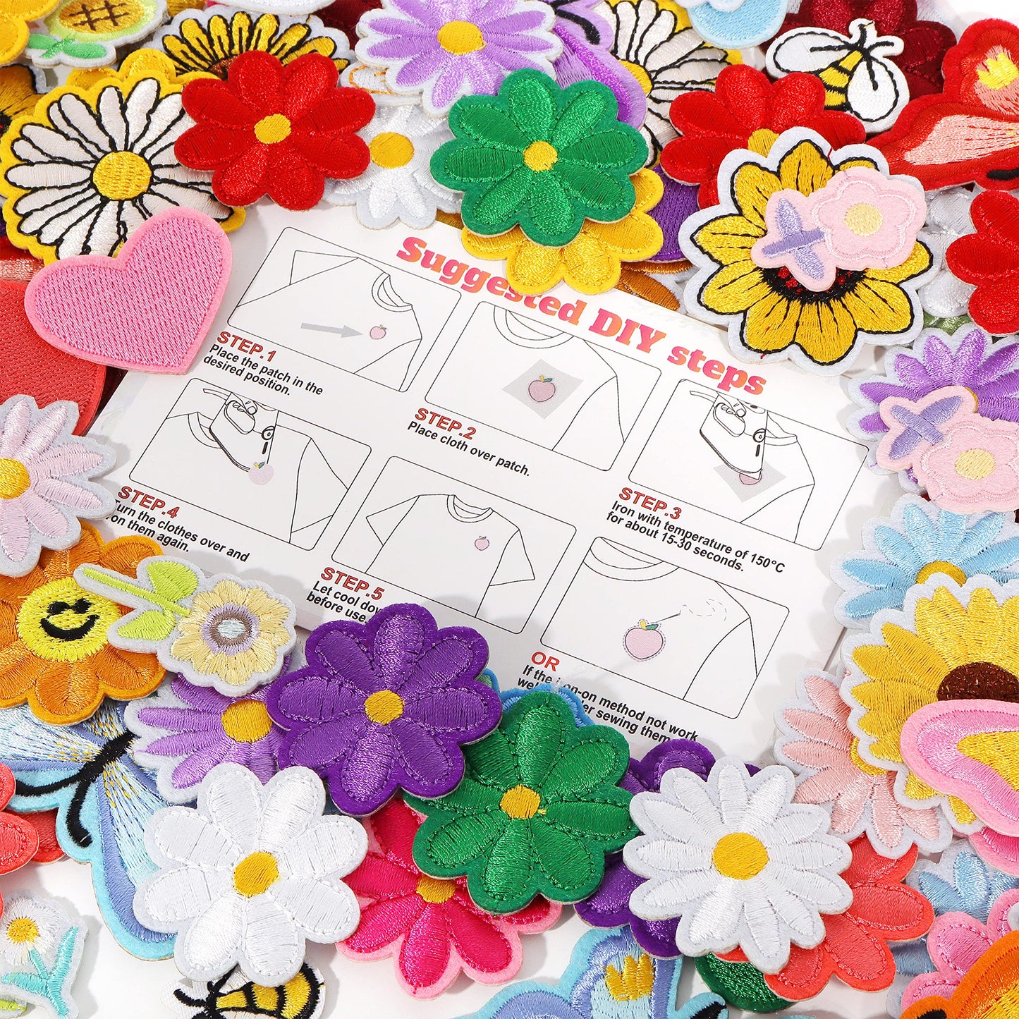 Random Iron on Patches for Clothing: 120PCS Flower Heart Patch Iron on Cute Butterfly Embroidered Sew Applique Repair Patches for Jeans Jackets Backpacks