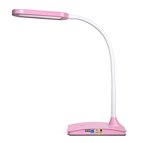 Pink Desk Lamps for Home Office - Super Bright Small Desk Lamp with USB Charging Port, a Perfect LED Desk Light as Study Lamp, Bedside Reading Lights