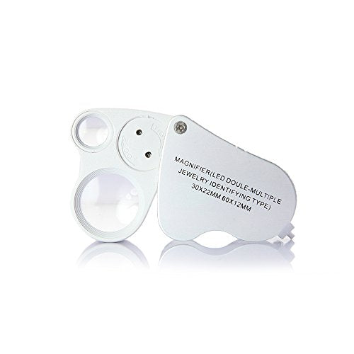 EnTeck 30X 60X Dual Lens LED Illuminated Jewelry Magnifier, Pocket Microscope Magnifying Jewelers Eye Loupe Glasses