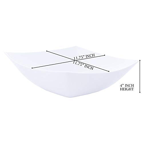 PLASTICPRO Disposable 128 ounce Square Serving Bowls, Party Snack or Salad Bowl, Extra Large Plastic Elegant White Pack of 4