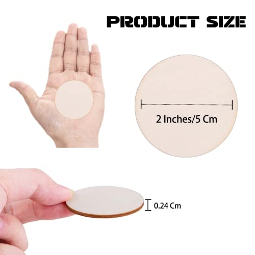 Hion 100 Pcs Unfinished Wood Slices - 2 Inch Natural Round Wood Circles for Crafts Wood Blanks Round Cutouts Ornaments Slices - for DIY Art Crafts Christmas Decorations