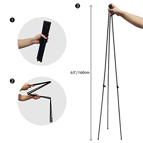 Easel Stand for Display,RRFTOK 63'' Instant Easel, Foldable Portable Ground Easel for Wedding Banner and Poster Display Stand, Tabletop Easel Display Metal Tripod with Portable