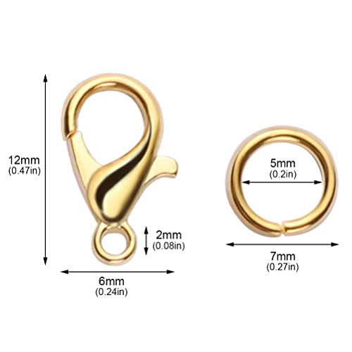300 pcs Lobster Clasps and Open Jump Rings Set, Jewelry Clasps Lobster Claw Clasps for Jewelry Making Findings&Bracelets Stocking Stuffers Christmas Gifts(Gold, Silver)