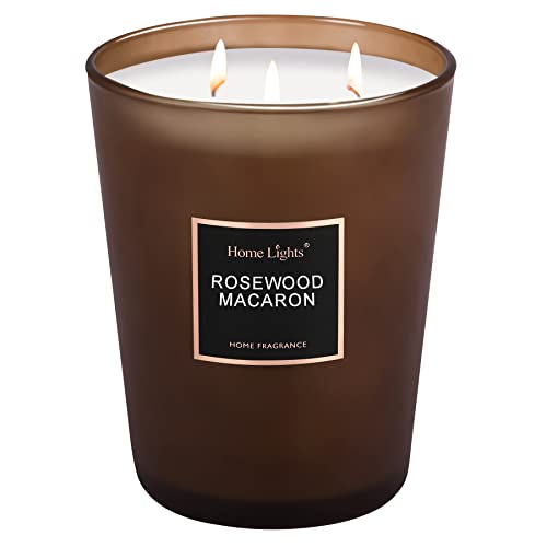 HomeLights Scented Candles | Large Jar Candle - 33.3 Oz. Natural Soy Aromatherapy Candles | Up to 70 Hours Burn Time with 3 Cotton Wicks, Home Decorative Fragrance Candles - Rosewood Macaron