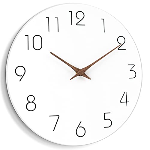 Mosewa Wall Clock 10 Inch Silent Non Ticking Wood Wall Clocks Battery Operated - Wooden White Modern Office Simple Minimalist Clock Decorative for Kitchen,Home,Bathroom,Living Room(10" White)