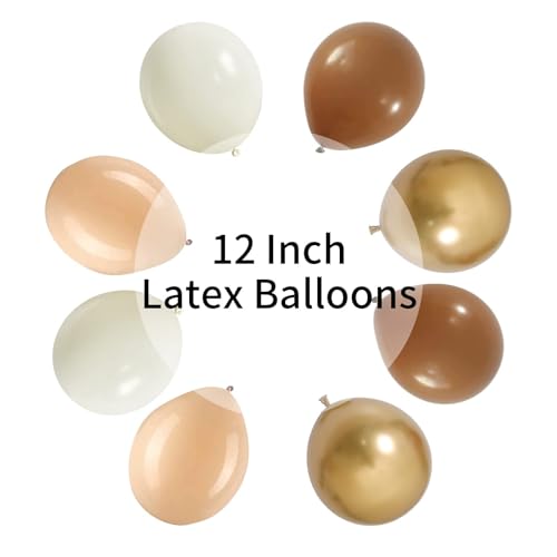 Balloons Brown and Gold, 60 Packs 12 Inch Retro Brown Cream Balloon, Brown Beige Balloons, Sand White Neutral Balloons Metallic Gold Balloons for Birthday Baby Shower Jungle Boho Wedding Decorations