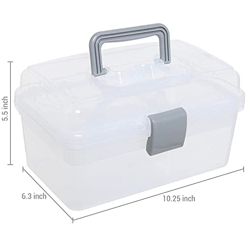 MyGift Clear Gray Empty First Aid Storage Box, Multipurpose Tackle Box, Plastic Sewing Box, Tool Box, Crafts Supplies Organizer Case with Handle and Removable Tray