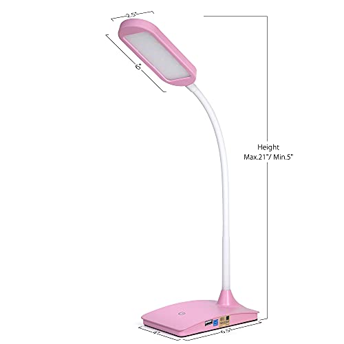 Pink Desk Lamps for Home Office - Super Bright Small Desk Lamp with USB Charging Port, a Perfect LED Desk Light as Study Lamp, Bedside Reading Lights