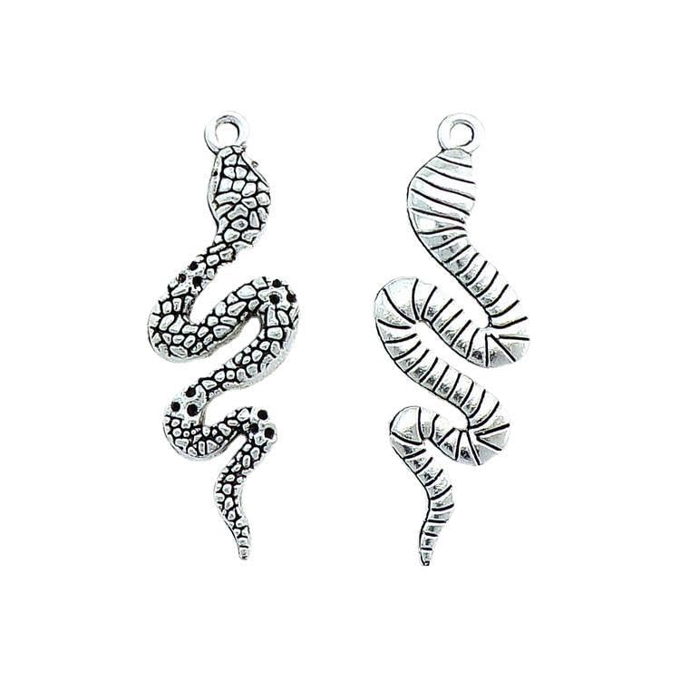 X Hot Popcorn 20 Pcs Alloy Snake Charms Mixed Smooth Metal Charms Pendants Accessory, DIY for Jewelry Making and Crafting(Silver)