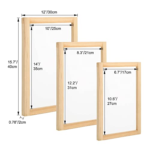 Pllieay 26Pcs Screen Printing Starter kit, 3 Different Size Wood Silk Screen Printing Frames with 110 Mesh, Screen Printing Squeegees, Inkjet Transparency Film, Ink Knife, Mask Tape, Fine Glitter
