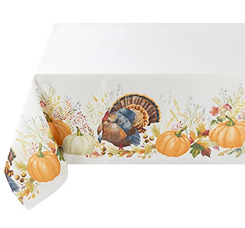 Benson Mills Autumn Printed Fabric Table Cloth, Fall, Harvest and Thanksgiving Tablecloth (Thankful Turkey, 60" X 104" Rectangular)