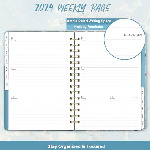 2024 Planner ā Planner 2024, Weekly & Monthly Planner, Jan 2024 - Dec 2024, Planner with Hardcover, 8.5" x 6.4", Twin - Wire Binding, Monthly Tabs, Inner Pocket, Elastic Closure, Daily Organizer