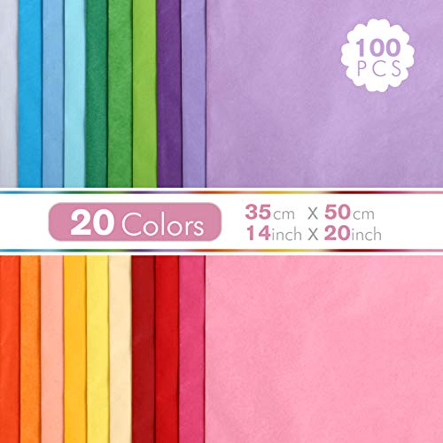 KESOTE Colored Tissue Paper for Gift Bags Crafts, 14" x 20" Tissue Paper Bulk 100 Sheets Gift Paper Tissue for Packaging - 20 Colors