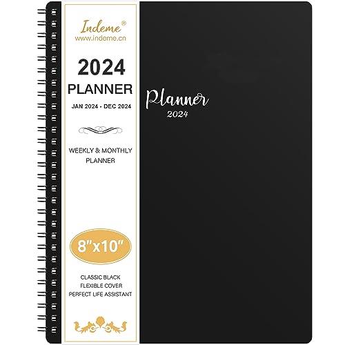 2024 Planner - 2024 Planner Weekly and Monthly from Jan. 2024 - Dec. 2024, 8" x 10", Planner 2024 with 12 Monthly Tabs, Classic Black, Thick Paper, Twin-Wire Binding, Perfect Organizer
