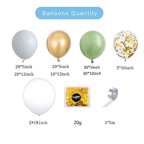 GIHOO 137PCS Sage Green Balloon Garland Arch Kit White Gold Confetti Balloons Retro Green Balloon and Gold Metallic Chrome Latex Balloons Set for Wedding Birthday Balloons Baby Shower Decorations