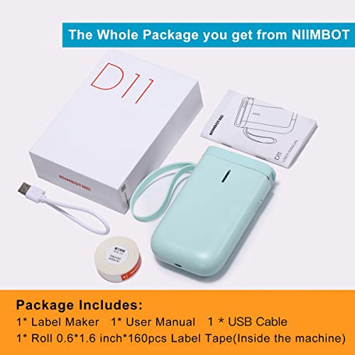 NIIMBOT Label Maker Machine D11 Label Printer Tape Included Portable Wireless Connection Multiple Templates Available for Phone Easy to Use Office Home Organization USB Rechargeable