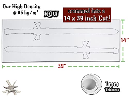 EVA Foam Cosplay - 1mm (1mm to 10mm) - White or Black - 14" x 39" Sheet - Ultra High Density Craft Foam 85 kg/m3 - by The Foamory