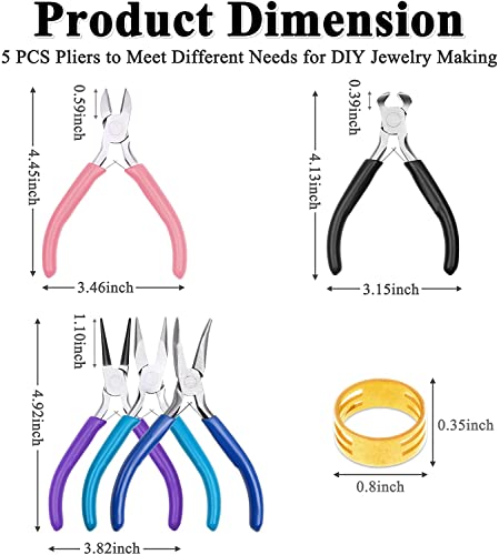 5 Packs Jewelry Pliers Set, Jewelry Making Tools with Needle Nose Pliers/Round Nose Pliers/Chain Nose Pliers/Bent Nose Pliers/Zipper Pliers, Jewelry Making Supplies Repair/Cut Kits for Crafting