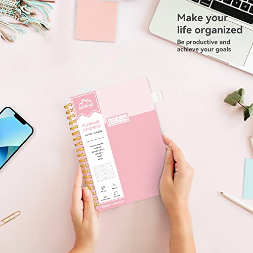 Planner 2023-2024, Academic Planner 2023-2024,Weekly & Monthly Planner, Jul. 2023 - Jun. 2024, AIMPEAK Weekly Planner with Monthly Tabs, Inner Pocket, Pen Loop, Flexible Cover,Spiral Binding, Pink, 5.5"x8.5"