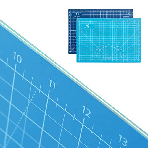 AIRGAME Self Healing Cutting Mat 18"x12" Non-Slip PVC Double Sided 5-Ply A3 Art Craft Rotating Mat,Sewing Crafts Hobby Fabric Precision Scrapbooking Project(Blue/Light blue)