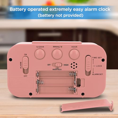 Peakeep Night Light Digital Alarm Clock with Indoor Temperature, Battery Operated Desk Small Clock (Light Salmon Pink)