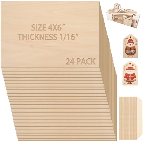 Calvana (24-Pack) 4”x6”x1/16” Balsa Sheets for Crafts - Perfect for Architectural Models Drawing Painting Wood Engraving Wood Burning Laser Scroll Sawing