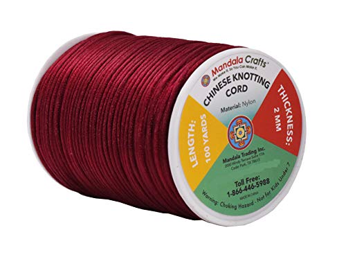 Mandala Crafts Satin Rattail Cord String from Nylon for Chinese Knot, Macramé, Trim, Jewelry Making Maroon 2mm