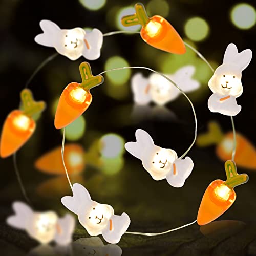Easter Decorations 13FT 50LEDs Bunny Carrot String Lights Battery Operated, Easter Decor Spring Rabbit Fairy Lights with 8 Modes for Home Indoor Outdoor Easter Basket Eggs Party Seasonal Bedroom Decor