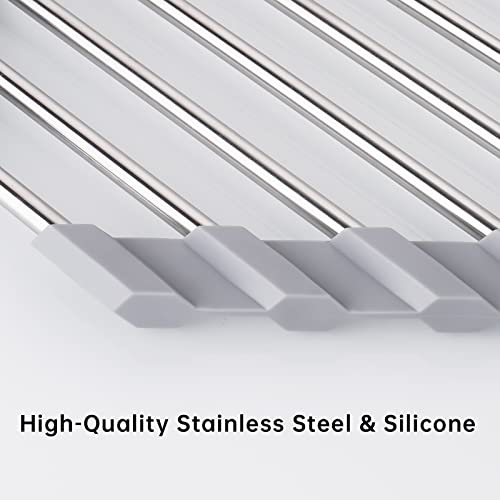 Tomorotec Triangle Roll-Up Dish Drying Rack for Sink Corner Small Foldable Stainless Steel Over The Sink Multipurpose Kitchen Drainer Caddy Organizer Storage Space Saver Shelf Holder (Gray)