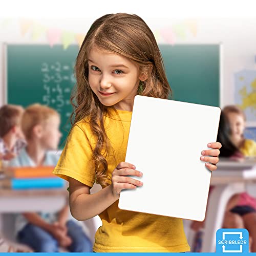 Scribbledo 6 Pack Small White Board Dry Erase Boards Classroom Pack Mini White Boards 9"x12” Personal Whiteboards for Students Teachers School Supplies Lapboards l 6 Mini Whiteboard Erasers Included