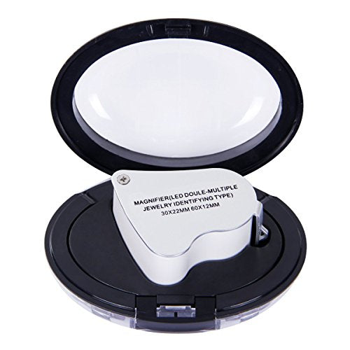 EnTeck 30X 60X Dual Lens LED Illuminated Jewelry Magnifier, Pocket Microscope Magnifying Jewelers Eye Loupe Glasses