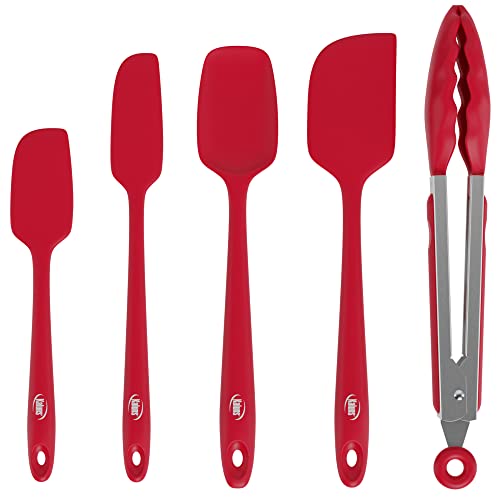 Kaluns Silicone Spatula Set 5 Pcs Rubber Spatulas Silicone Heat Resistant 600°F, Spatulas for Nonstick Cookware, Seamless Design with Stainless Steel Core, Dishwasher Safe, Bonus Tongs Included