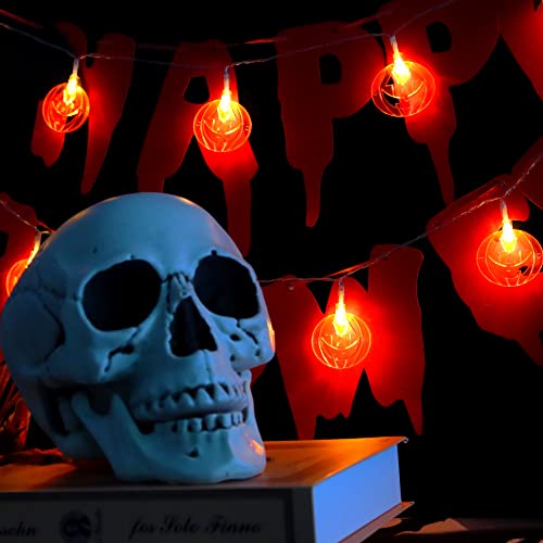 Halloween Pumpkin String Lights Battery Operated 10Ft 20 LED Orange Pumpkins Fairy Light 2 Modes Indoor Outdoor Twinkle Spooky Decorations for Halloween Thanksgiving Fall Bedroom Fireplace Party Patio
