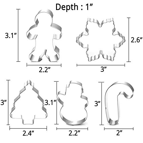 Christmas Cookie Cutter Set - 5 Piece Holiday Cookies Molds - Snowman, Christmas Tree, Gingerbread Man, Candy Cane, Snowflake