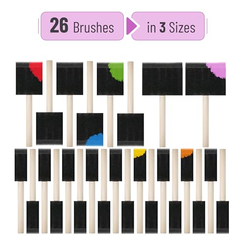 Bates- Foam Paint Brushes, 26 Pack, 1”, 2” & 3”, Sponge Brushes, Sponge Paint Brush, Foam Brushes for Painting, Foam Brushes for Staining, Paint Sponges, Foam Brushes for Mod Podge Brushes