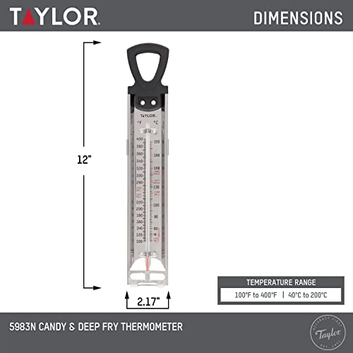 Taylor Stainless Steel Candy Deep Fry Food Cooking Kitchen Analog Thermometer, 12 Inches